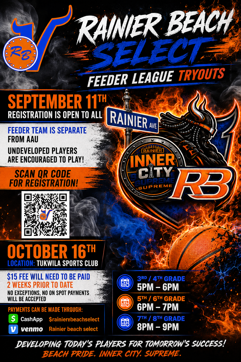 Rainier Beach Select registration and tryouts flyer